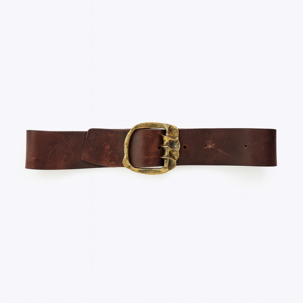 Vintage Wide Burgundy Leather Solid brass buckle vintage belt - Picture 2 of 13